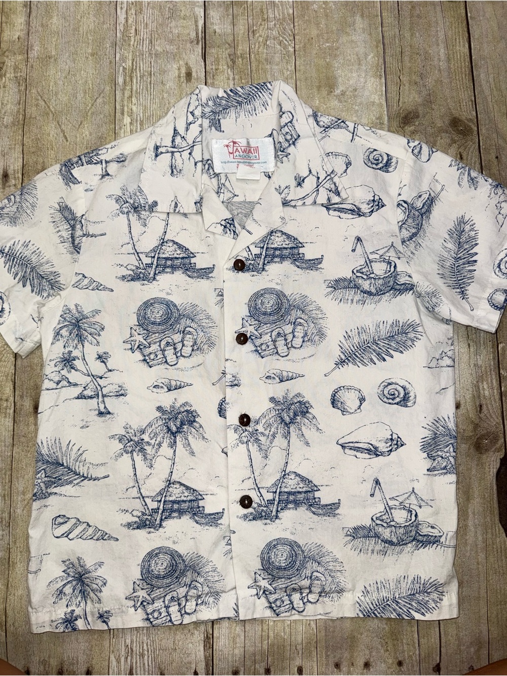 Hawaii Hangover Women’s Blue & White Tropical Button-Down Shirt